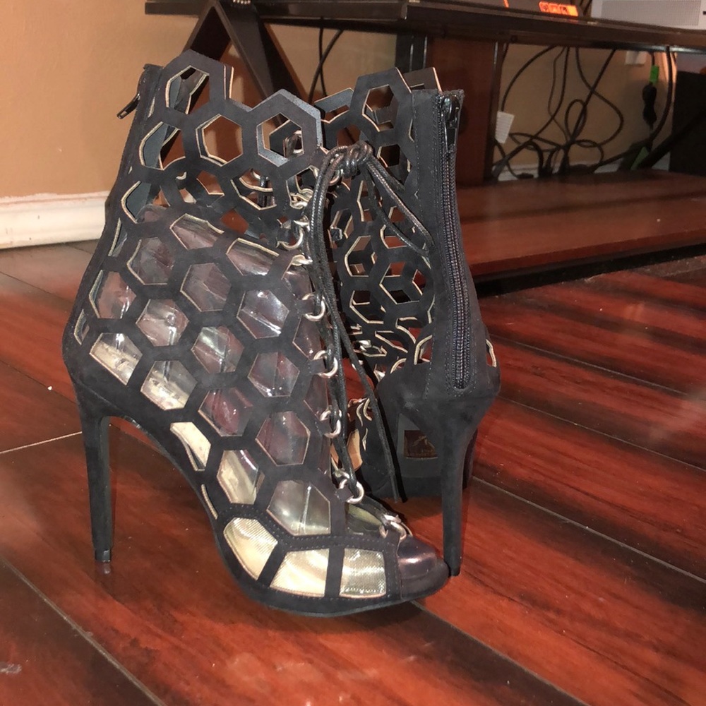 Black open toe heels